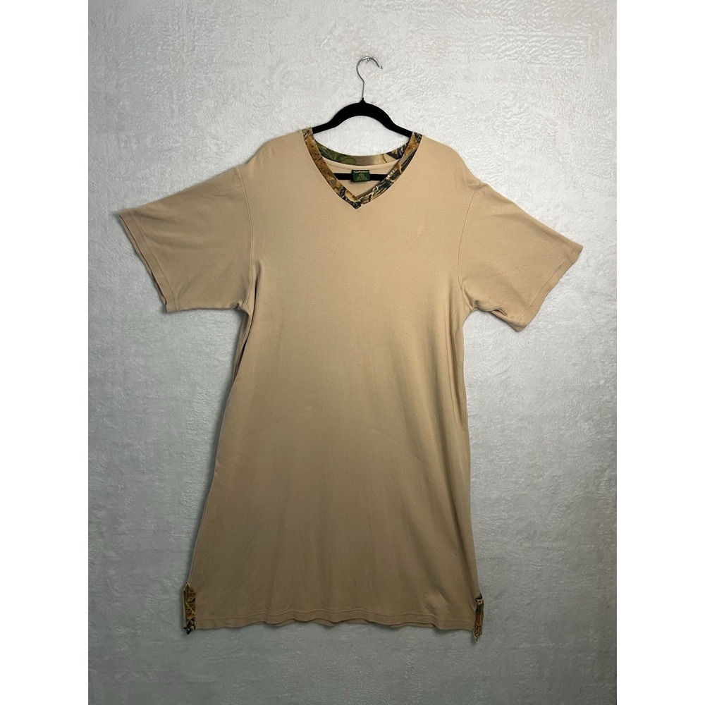 Cabela's Women's Large Beige Camo Trim Sleep Shirt Lounge Pajama Top